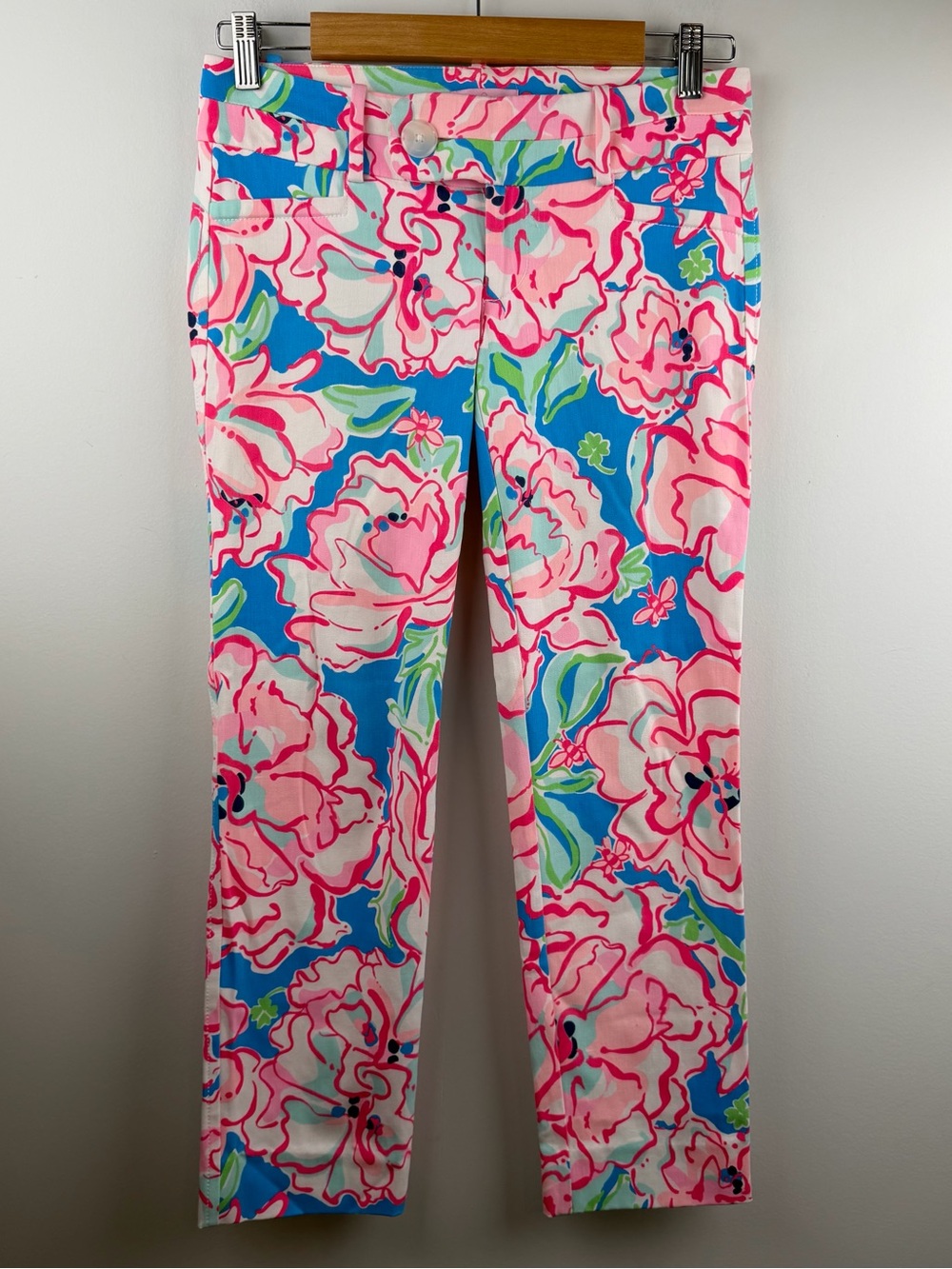 Lilly Pulitzer Women’s Floral Pants Pink Blue Print Straight Leg Size 0